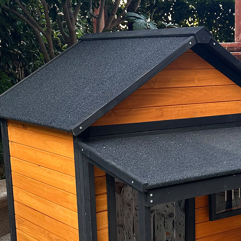 Modern Minimalist House-Shaped Cedar Wood Asphalt Stainless Steel Plastic Outdoor Waterproof Dog House Cat Bed With Balcony For Garden