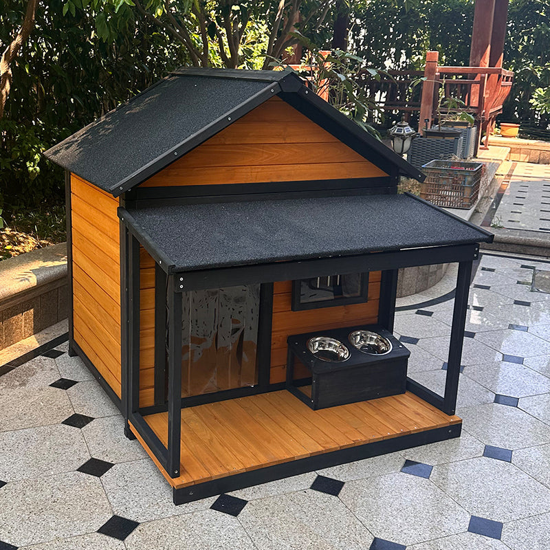 Modern Minimalist House-Shaped Cedar Wood Asphalt Stainless Steel Plastic Outdoor Waterproof Dog House Cat Bed With Balcony For Garden