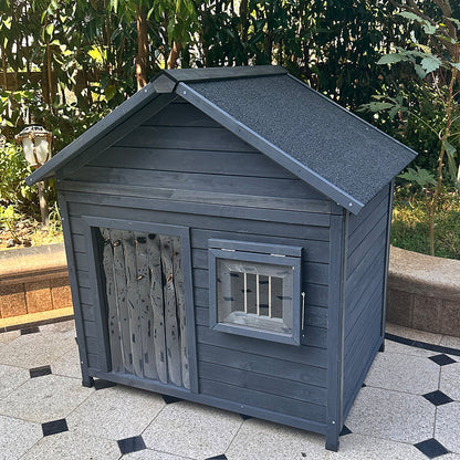 Modern Minimalist House-Shaped Cedar Wood Asphalt Stainless Steel Plastic Outdoor Waterproof Dog House Cat Bed With Balcony For Garden