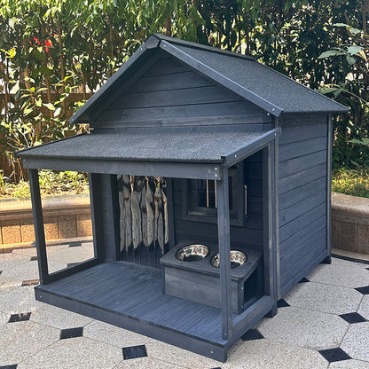 Modern Minimalist House-Shaped Cedar Wood Asphalt Stainless Steel Plastic Outdoor Waterproof Dog House Cat Bed With Balcony For Garden