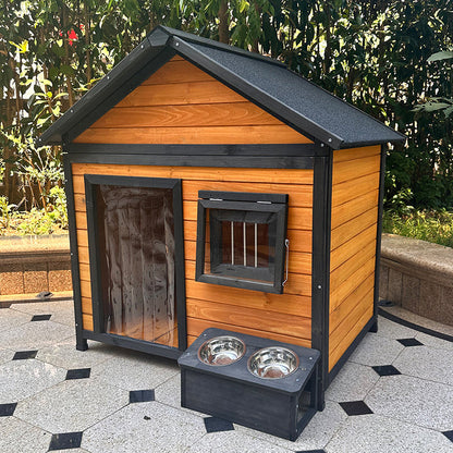 Modern Minimalist House-Shaped Cedar Wood Asphalt Stainless Steel Plastic Outdoor Waterproof Dog House Cat Bed With Balcony For Garden
