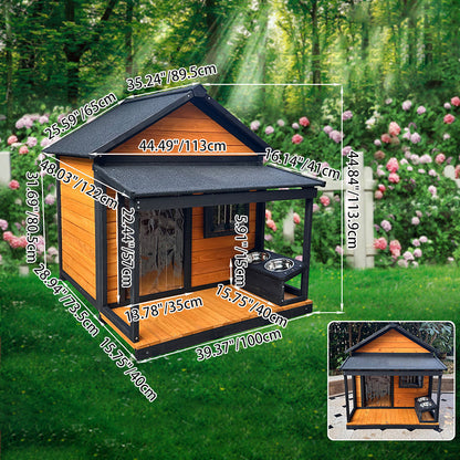 Modern Minimalist House-Shaped Cedar Wood Asphalt Stainless Steel Plastic Outdoor Waterproof Dog House Cat Bed With Balcony For Garden