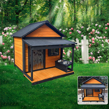 Modern Minimalist House-Shaped Cedar Wood Asphalt Stainless Steel Plastic Outdoor Waterproof Dog House Cat Bed With Balcony For Garden