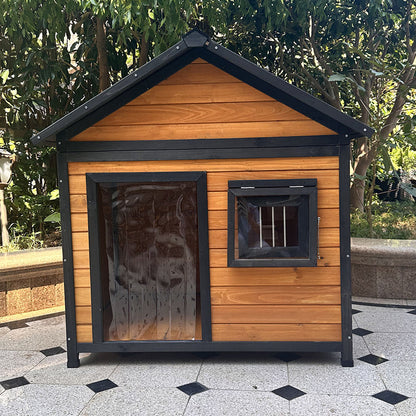 Modern Minimalist House-Shaped Cedar Wood Asphalt Stainless Steel Plastic Outdoor Waterproof Dog House Cat Bed With Balcony For Garden