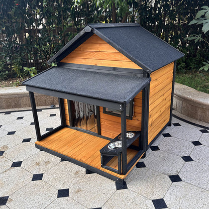 Modern Minimalist House-Shaped Cedar Wood Asphalt Stainless Steel Plastic Outdoor Waterproof Dog House Cat Bed With Balcony For Garden
