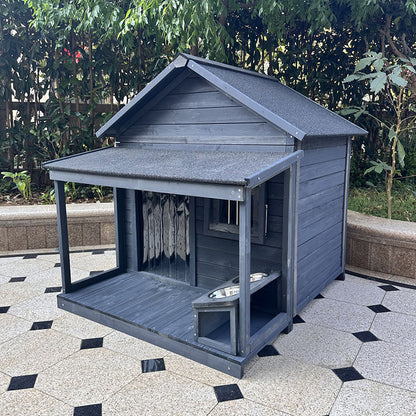 Modern Minimalist House-Shaped Cedar Wood Asphalt Stainless Steel Plastic Outdoor Waterproof Dog House Cat Bed With Balcony For Garden