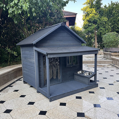 Modern Minimalist House-Shaped Cedar Wood Asphalt Stainless Steel Plastic Outdoor Waterproof Dog House Cat Bed With Balcony For Garden