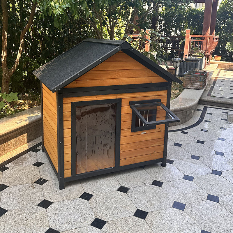 Modern Minimalist House-Shaped Cedar Wood Asphalt Stainless Steel Plastic Outdoor Waterproof Dog House Cat Bed With Balcony For Garden