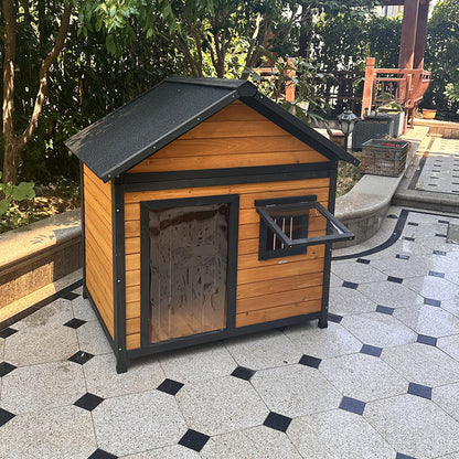 Modern Minimalist House-Shaped Cedar Wood Asphalt Stainless Steel Plastic Outdoor Waterproof Dog House Cat Bed With Balcony For Garden