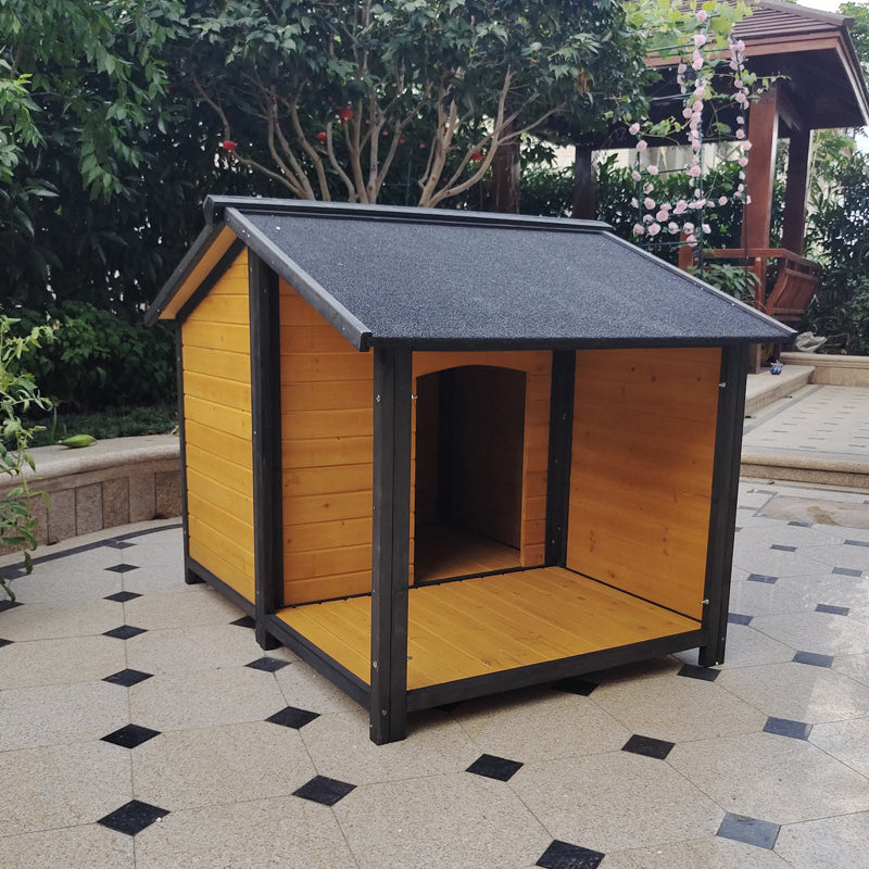 Modern Minimalist House-Shaped Cedar Wood Asphalt Stainless Steel Plastic Outdoor Waterproof Dog House Cat Bed With Balcony For Garden