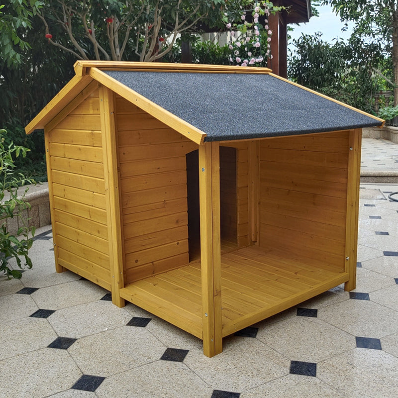 Modern Minimalist House-Shaped Cedar Wood Asphalt Stainless Steel Plastic Outdoor Waterproof Dog House Cat Bed With Balcony For Garden