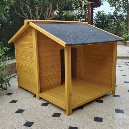 Modern Minimalist House-Shaped Cedar Wood Asphalt Stainless Steel Plastic Outdoor Waterproof Dog House Cat Bed With Balcony For Garden