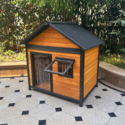 Modern Minimalist House-Shaped Cedar Wood Asphalt Stainless Steel Plastic Outdoor Waterproof Dog House Cat Bed With Balcony For Garden