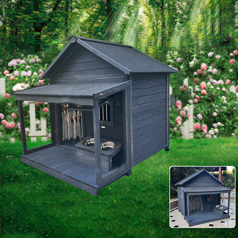 Modern Minimalist House-Shaped Cedar Wood Asphalt Stainless Steel Plastic Outdoor Waterproof Dog House Cat Bed With Balcony For Garden