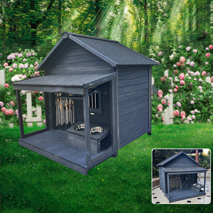 Modern Minimalist House-Shaped Cedar Wood Asphalt Stainless Steel Plastic Outdoor Waterproof Dog House Cat Bed With Balcony For Garden