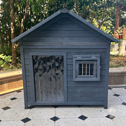 Modern Minimalist House-Shaped Cedar Wood Asphalt Stainless Steel Plastic Outdoor Waterproof Dog House Cat Bed With Balcony For Garden