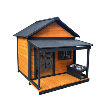 Modern Minimalist House-Shaped Cedar Wood Asphalt Stainless Steel Plastic Outdoor Waterproof Dog House Cat Bed With Balcony For Garden