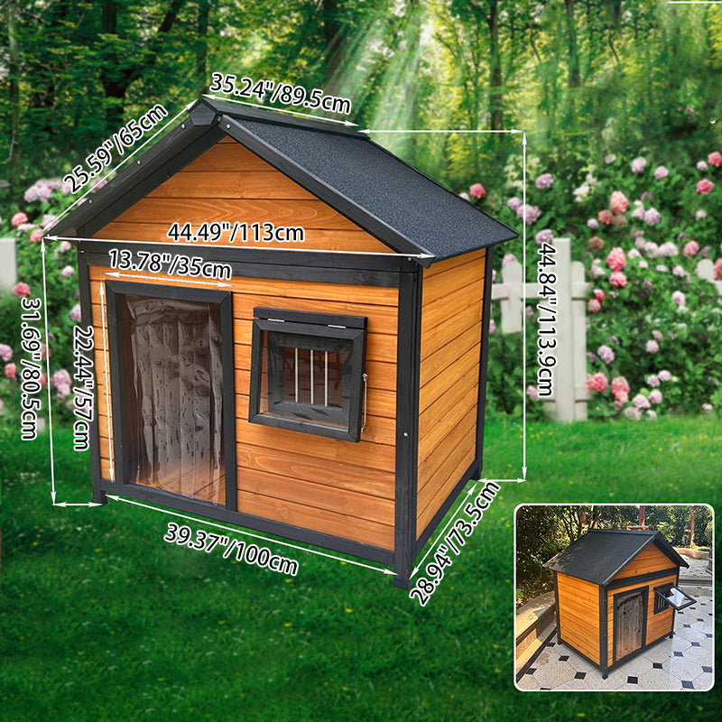 Modern Minimalist House-Shaped Cedar Wood Asphalt Stainless Steel Plastic Outdoor Waterproof Dog House Cat Bed With Balcony For Garden