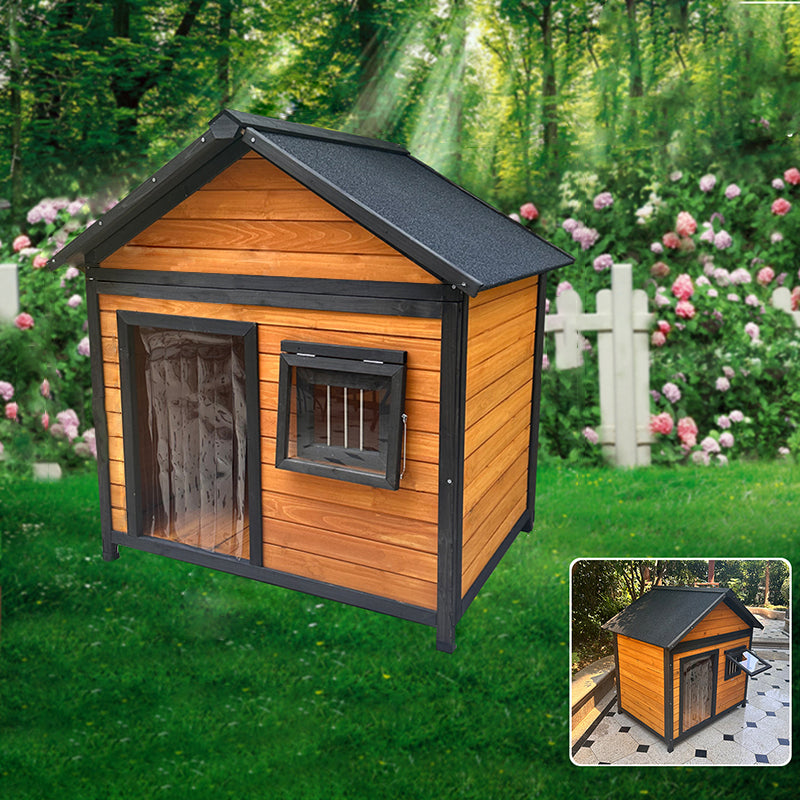 Modern Minimalist House-Shaped Cedar Wood Asphalt Stainless Steel Plastic Outdoor Waterproof Dog House Cat Bed With Balcony For Garden