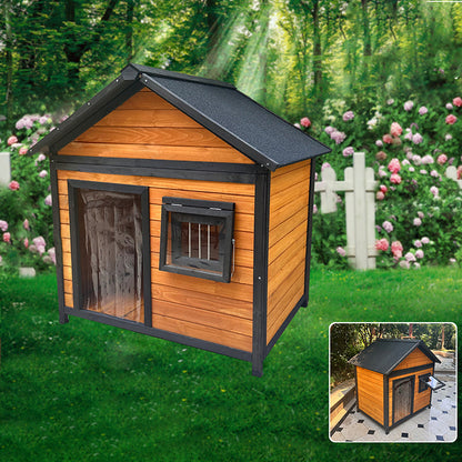 Modern Minimalist House-Shaped Cedar Wood Asphalt Stainless Steel Plastic Outdoor Waterproof Dog House Cat Bed With Balcony For Garden