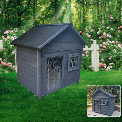 Modern Minimalist House-Shaped Cedar Wood Asphalt Stainless Steel Plastic Outdoor Waterproof Dog House Cat Bed With Balcony For Garden
