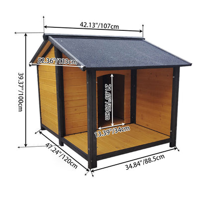 Modern Minimalist House-Shaped Cedar Wood Asphalt Stainless Steel Plastic Outdoor Waterproof Dog House Cat Bed With Balcony For Garden