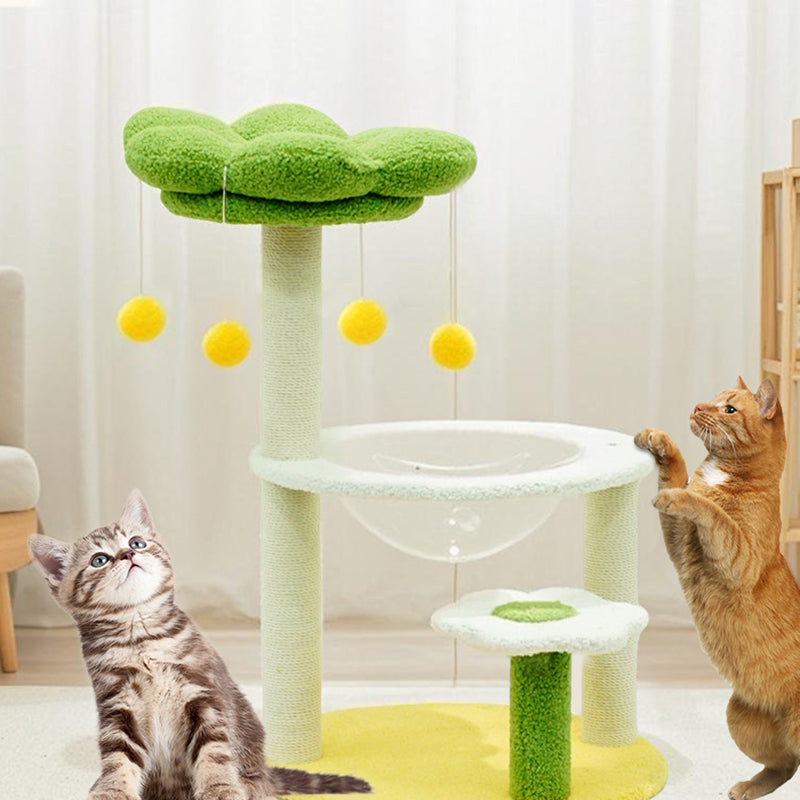 Contemporary Creative Flower-Shaped Cylindrical Particleboard Plastic Teddy Fleece Paper Tube Cotton-Linen Cat Tree & Condo 1-Condo For Living Room