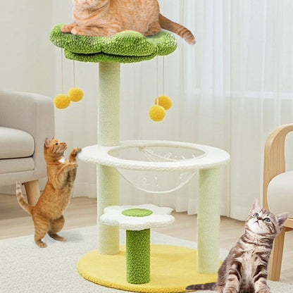 Contemporary Creative Flower-Shaped Cylindrical Particleboard Plastic Teddy Fleece Paper Tube Cotton-Linen Cat Tree & Condo 1-Condo For Living Room