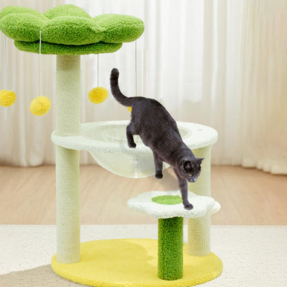 Contemporary Creative Flower-Shaped Cylindrical Particleboard Plastic Teddy Fleece Paper Tube Cotton-Linen Cat Tree & Condo 1-Condo For Living Room