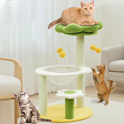 Contemporary Creative Flower-Shaped Cylindrical Particleboard Plastic Teddy Fleece Paper Tube Cotton-Linen Cat Tree & Condo 1-Condo For Living Room