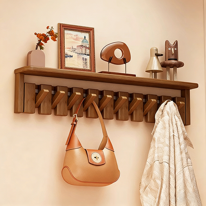Contemporary Nordic Rectangular Piano-Key Rubberwood Wall-Mounted Coat Rack Hall Tree 1-Tier For Bedroom & Entryways