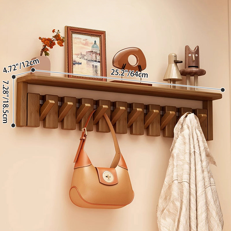 Contemporary Nordic Rectangular Piano-Key Rubberwood Wall-Mounted Coat Rack Hall Tree 1-Tier For Bedroom & Entryways
