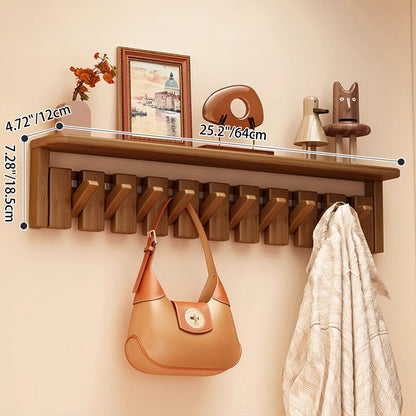 Contemporary Nordic Rectangular Piano-Key Rubberwood Wall-Mounted Coat Rack Hall Tree 1-Tier For Bedroom & Entryways