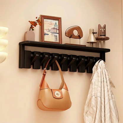 Contemporary Nordic Rectangular Piano-Key Rubberwood Wall-Mounted Coat Rack Hall Tree 1-Tier For Bedroom & Entryways