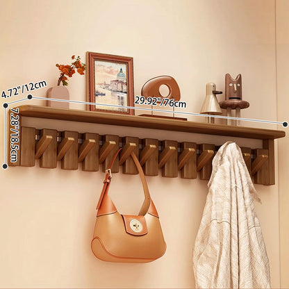 Contemporary Nordic Rectangular Piano-Key Rubberwood Wall-Mounted Coat Rack Hall Tree 1-Tier For Bedroom & Entryways