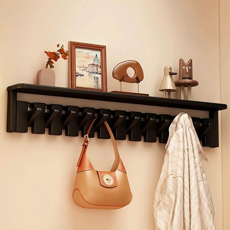 Contemporary Nordic Rectangular Piano-Key Rubberwood Wall-Mounted Coat Rack Hall Tree 1-Tier For Bedroom & Entryways