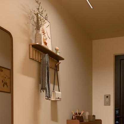 Contemporary Nordic Rectangular Piano-Key Rubberwood Wall-Mounted Coat Rack Hall Tree 1-Tier For Bedroom & Entryways