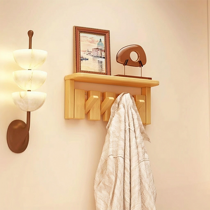 Contemporary Nordic Rectangular Piano-Key Rubberwood Wall-Mounted Coat Rack Hall Tree 1-Tier For Bedroom & Entryways
