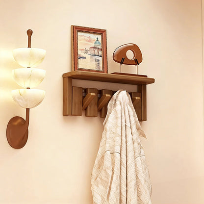 Contemporary Nordic Rectangular Piano-Key Rubberwood Wall-Mounted Coat Rack Hall Tree 1-Tier For Bedroom & Entryways