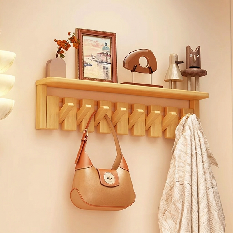 Contemporary Nordic Rectangular Piano-Key Rubberwood Wall-Mounted Coat Rack Hall Tree 1-Tier For Bedroom & Entryways
