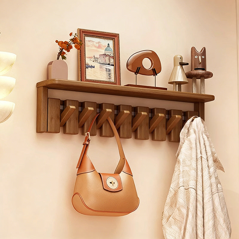Contemporary Nordic Rectangular Piano-Key Rubberwood Wall-Mounted Coat Rack Hall Tree 1-Tier For Bedroom & Entryways