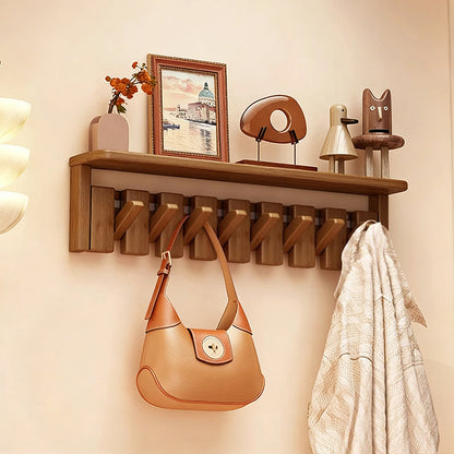 Contemporary Nordic Rectangular Piano-Key Rubberwood Wall-Mounted Coat Rack Hall Tree 1-Tier For Bedroom & Entryways