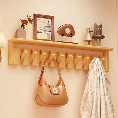 Contemporary Nordic Rectangular Piano-Key Rubberwood Wall-Mounted Coat Rack Hall Tree 1-Tier For Bedroom & Entryways