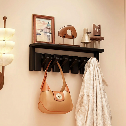 Contemporary Nordic Rectangular Piano-Key Rubberwood Wall-Mounted Coat Rack Hall Tree 1-Tier For Bedroom & Entryways