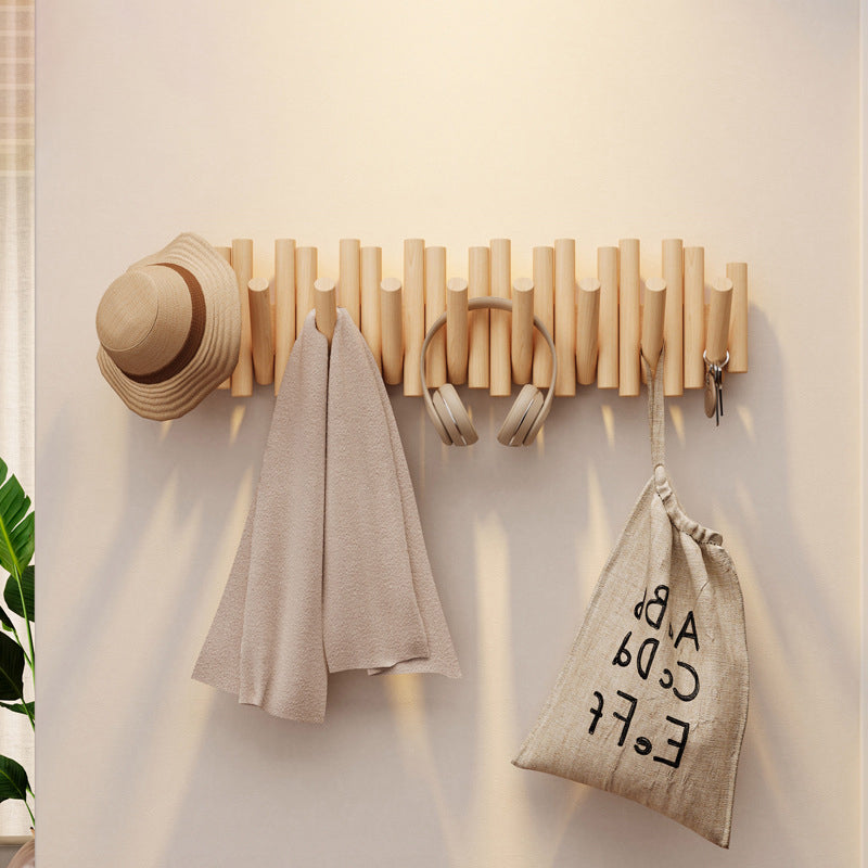 Contemporary Nordic Cylindrical Piano-Key Pine Wall-Mounted Coat Rack Hall Tree For Bedroom & Entryways