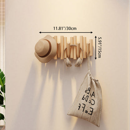 Contemporary Nordic Cylindrical Piano-Key Pine Wall-Mounted Coat Rack Hall Tree For Bedroom & Entryways