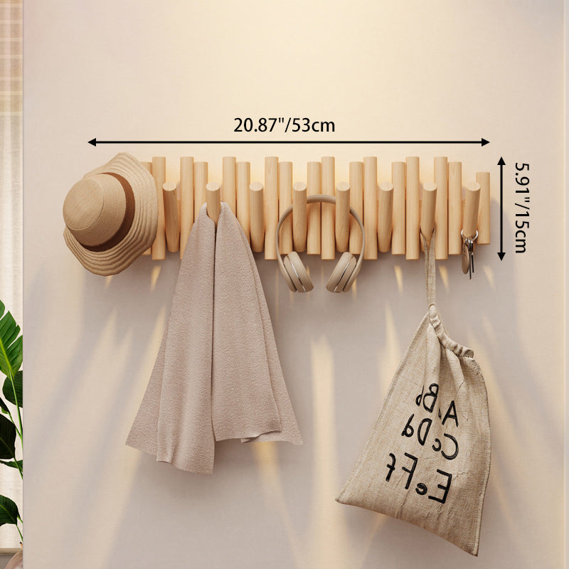 Contemporary Nordic Cylindrical Piano-Key Pine Wall-Mounted Coat Rack Hall Tree For Bedroom & Entryways