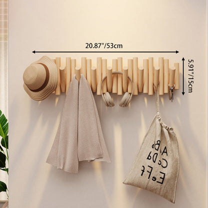 Contemporary Nordic Cylindrical Piano-Key Pine Wall-Mounted Coat Rack Hall Tree For Bedroom & Entryways