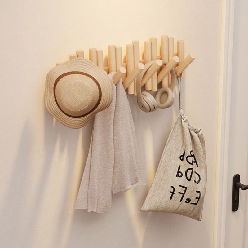 Contemporary Nordic Cylindrical Piano-Key Pine Wall-Mounted Coat Rack Hall Tree For Bedroom & Entryways