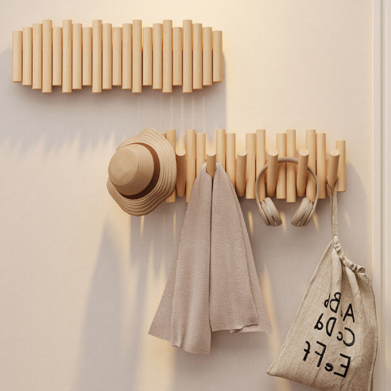 Contemporary Nordic Cylindrical Piano-Key Pine Wall-Mounted Coat Rack Hall Tree For Bedroom & Entryways